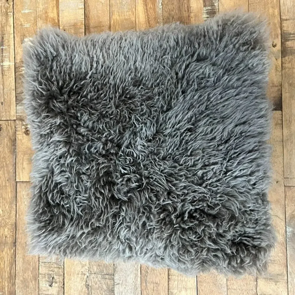 Luxury Gray Tibetan Lamb Fur Throw Pillow 11